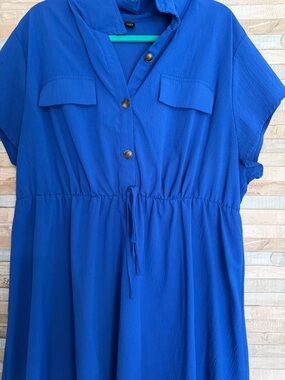 SHEIN Cobalt Blue Button-Front Drawstring Midi Dress